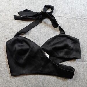 Kimberly Taylor Top‎ Womens Extra Small Cropped Black Satin Cut Out Tie Neck